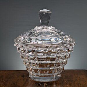 Vintage depression glass clear lidded candy dish, sugar bowl gift
